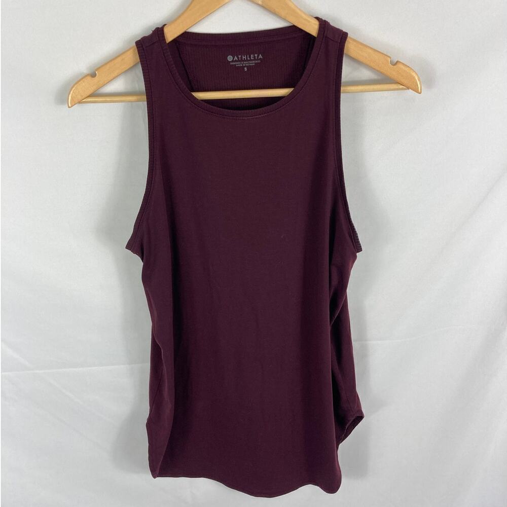 Athleta Maroon Essence Relaxed High Low Ribbed Stretch Tank Top Size Small